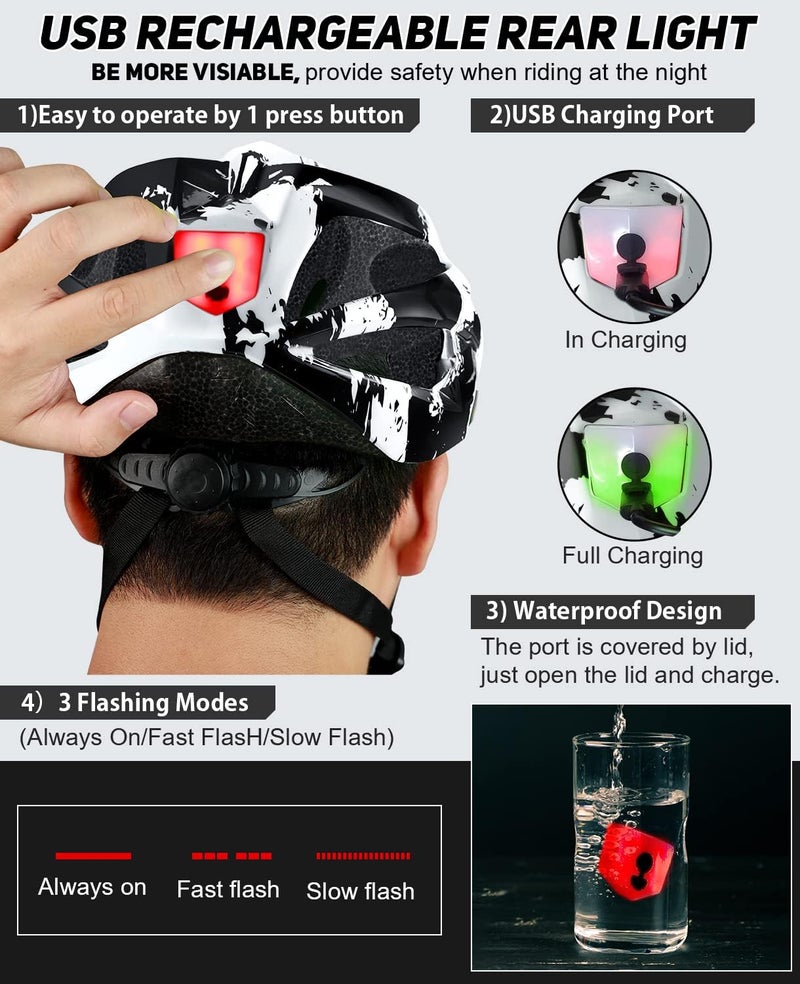 TADPOLE Bike Helmet with USB Rechargeable LED Light Detachable Goggles and Sun Visor, Mountain & Road Bicycle Helmets for Men Women Adult Cycling Helmets - Image 3
